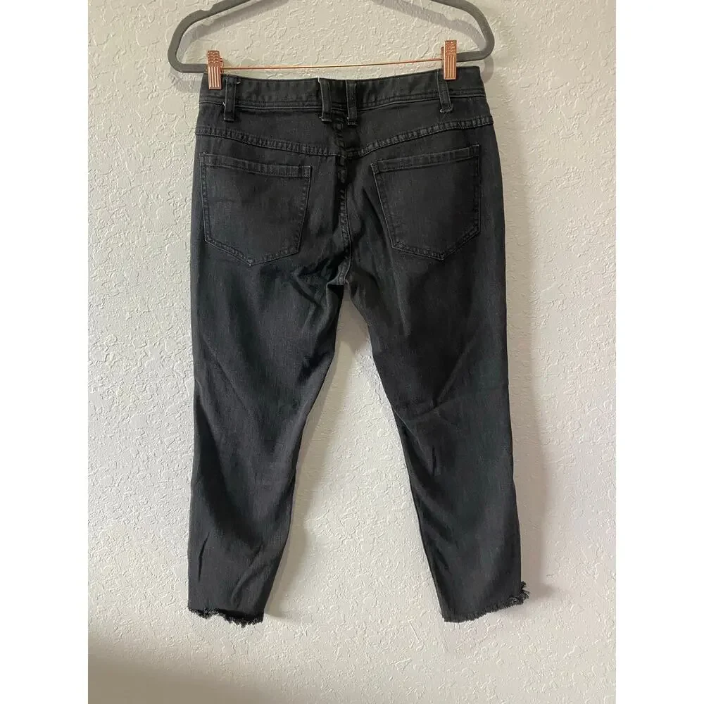 Free People Black Gray Cropped Distressed Jeans Size 29 Boho Classic